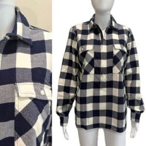 J. Crew Flannel Buffalo Check 1/2 Zip Popover Shirt Womens Size Small Cargo Pkt